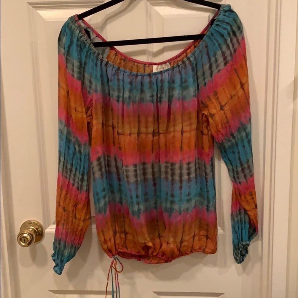 100% silk boho muti color blouse
